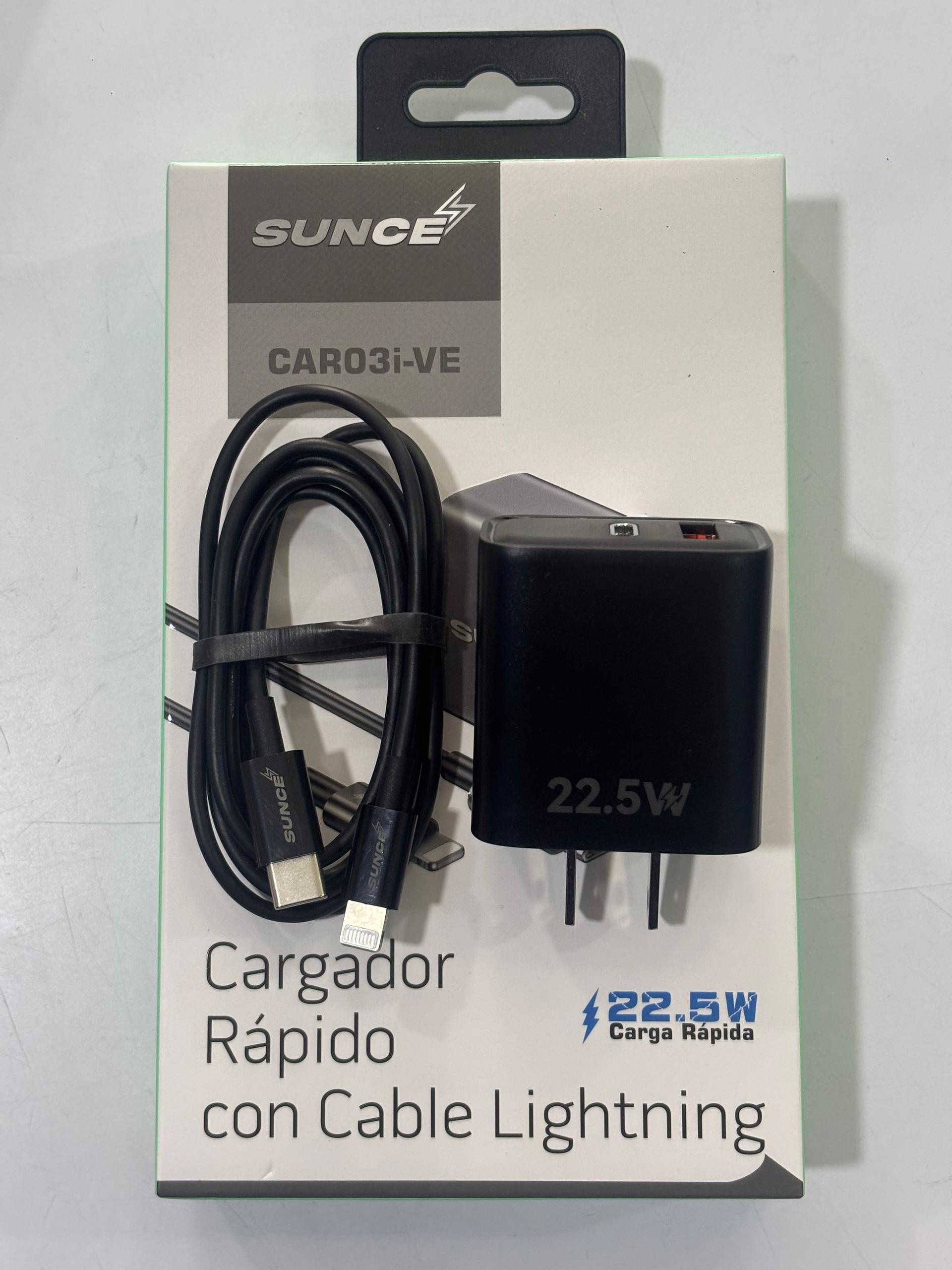 CARGADOR SUNCE DOBLE PUERTO TIPO C A LIGHTNING 22W NEGRO